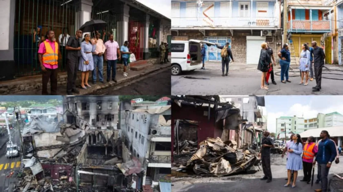 Dominica: Melissa Skerrit visits Roseau fire site to assess situation, su...