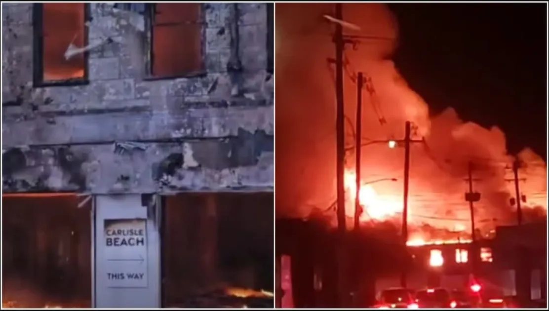 Major fire breaks out at old Mannings Pierhead Buildings in Barbados 