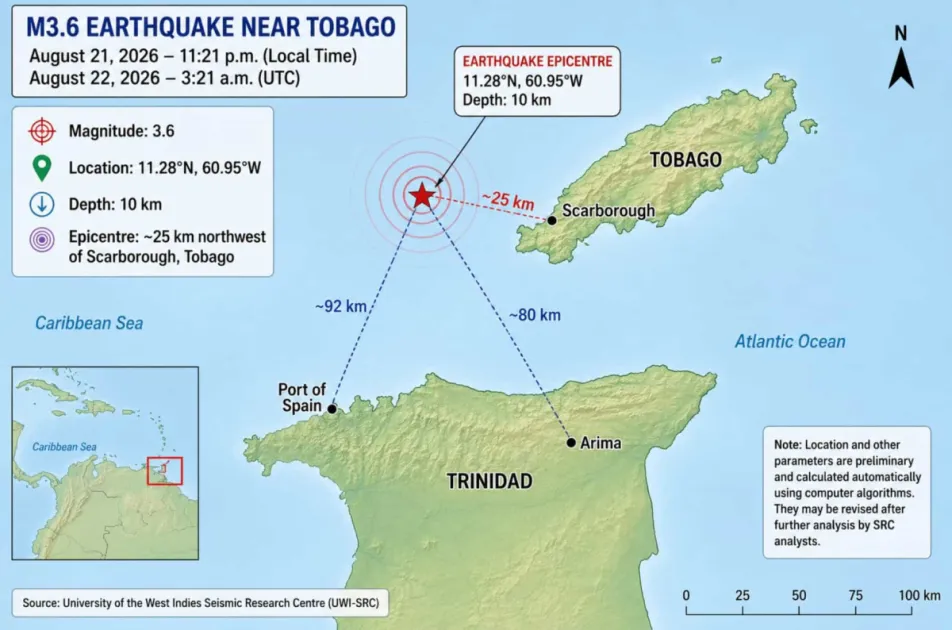 3.6 Magnitude Earthquake strikes near Tobago, no damage reported