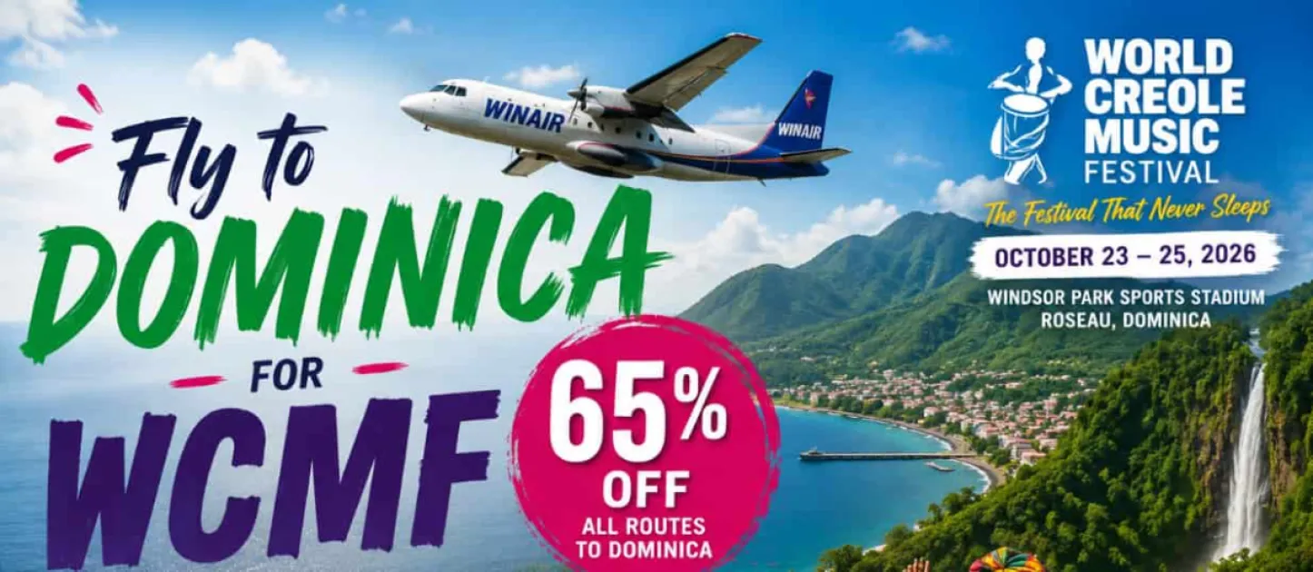 Winair offers 65% discount on flights to Dominica for World Creole Music Festival