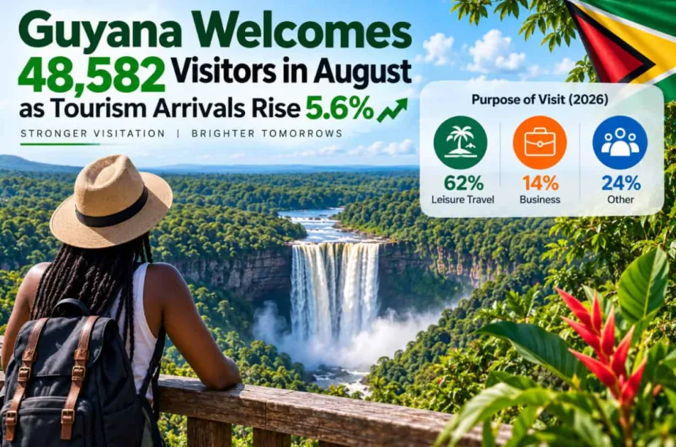 Guyana records 48,582 visitors in August as tourism arrivals rise 5.6%